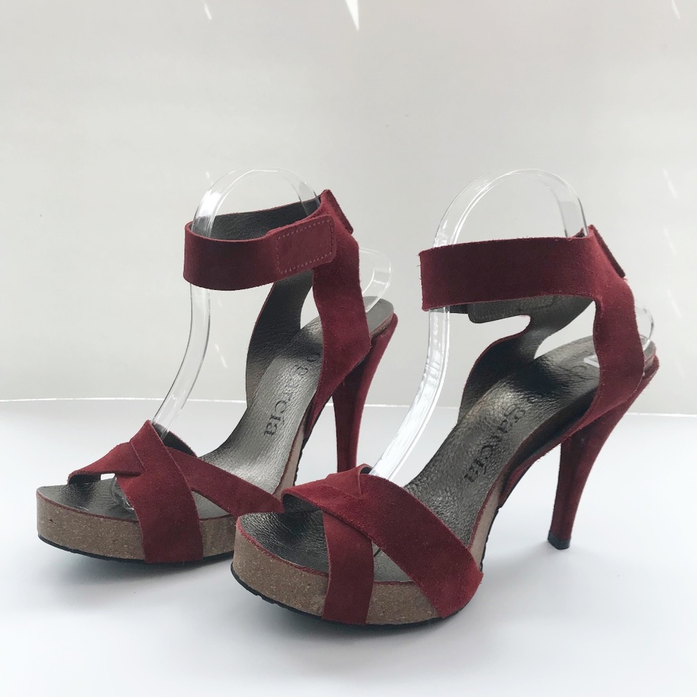 Pedro Garcia Red Suede Ankle Strap Platform Sandals US 10.5/40.5 Open-Toe - Picture 2 of 10